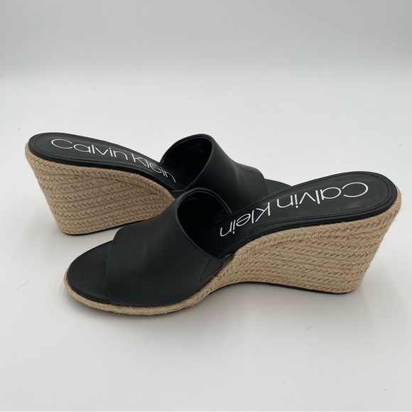 Calvin Klein Bandera Espadrille Slip On Open Toe Wedge Sandals Black Size 10 - Picture 8 of 9